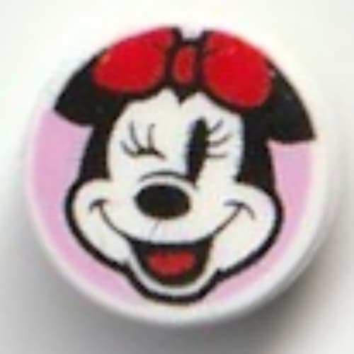 Tile Round 1 x 1 with Minnie Mouse, Wink on Bright Pink Background print
