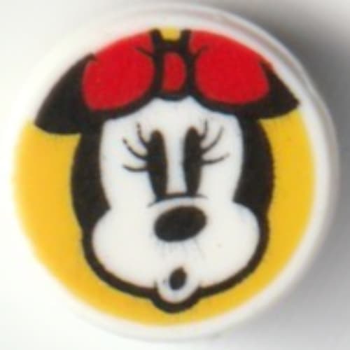 Tile Round 1 x 1 with Minnie Mouse, Surprised on Bright Light Orange Background print