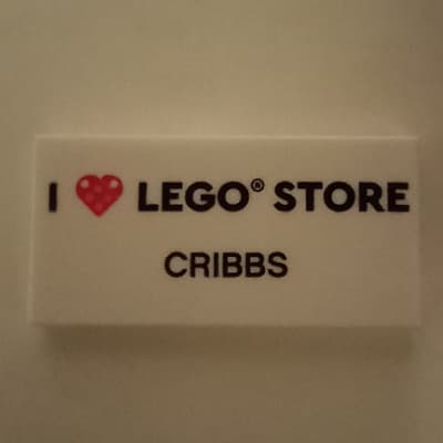 Tile 2 x 4 with 'I heart LEGO® STORE CRIBBS' Print