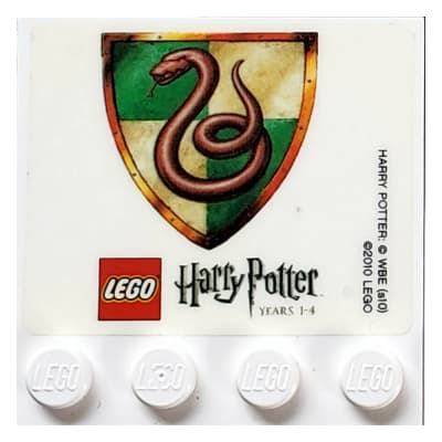 Plates Special 4 x 4 with Studs on One Edge and 'LEGO Harry Potter Years 1 - 4' with Slytherin Crest Print (Sticker)