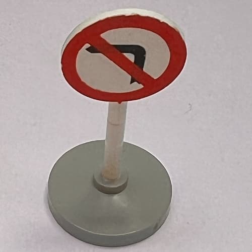 Road Sign Old Round with Left Turn Prohibited Print & Type 1 Base