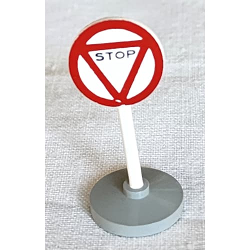 Road Sign Old Round with Triangle Stop Print & Type 2 Base