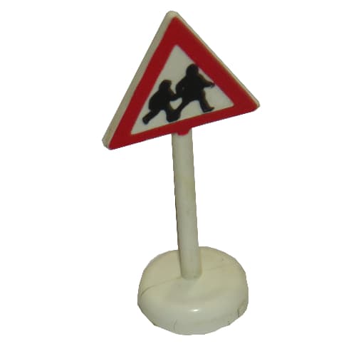 Road Sign Old Triangle with Pedestrian Crossing 2 People Print Single Piece Unit