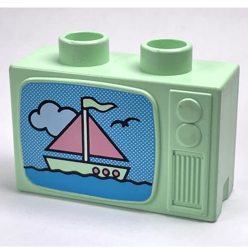 Duplo Television 1 x 2.5 x 1.3 with Pink and Light Green Ship Print