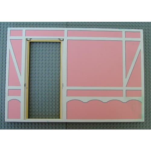 Scala, Building, Wall, Vertical Grooved 40 x 2 x 22 2/3 with Door Opening, White Tudor Frame on Light Salmon Print