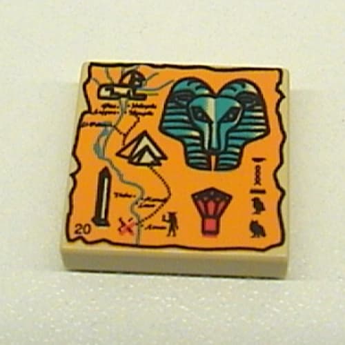 Tile 2 x 2 with Orange Map and Hieroglyphs, Khnum Head, 20 Print