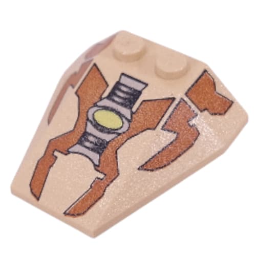 Wedge Sloped 4 x 4 Triple, No Stud Notches with Brown Panels, Gray Machinery, Lime Light Print