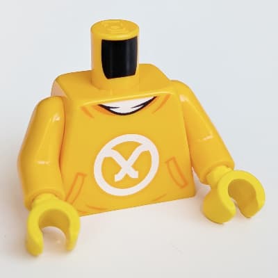 Torso Hoodie with White Logo Print, Bright Light Orange Arms, Yellow Hands