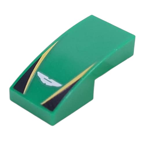 Slope Curved 2 x 1 No Studs with White Aston Martin Logo, Yellow Lines, Black Triangles print