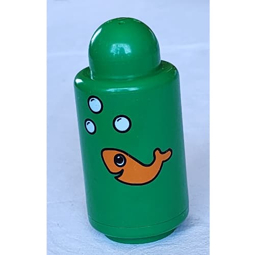 Primo Brick Round 1 x 1 x 2 with Shaker Top, Orange Fish and Bubbles Print