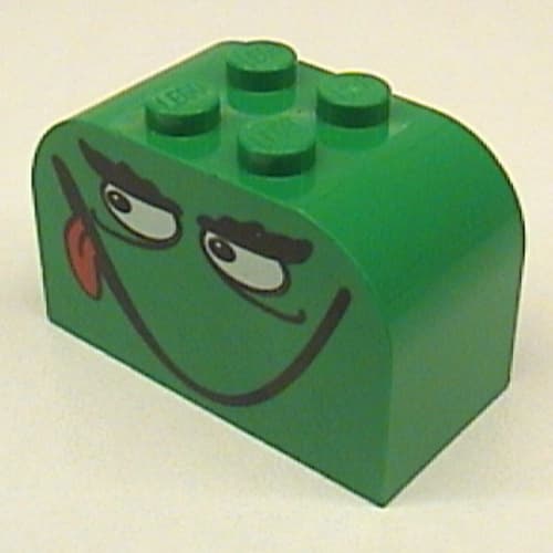 Brick Curved 2 x 4 x 2 Double with Smiling Monster Face with Tongue Print