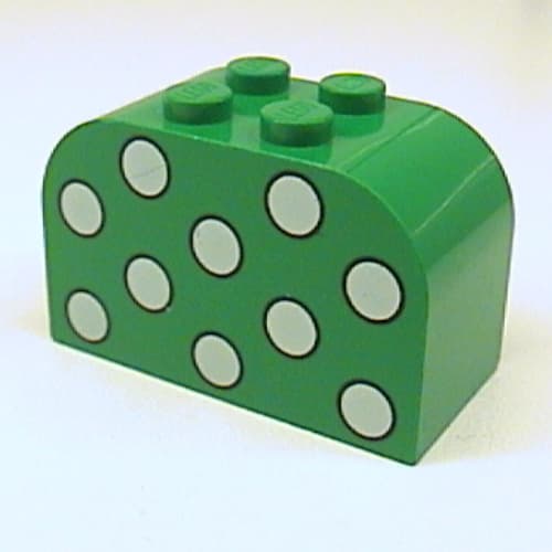 Brick Curved 2 x 4 x 2 Double with Dots Light Green Print