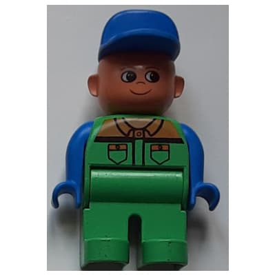 Duplo Figure, Early, Cap Blue, Green Legs, Shirt with Collar and Two Pockets Print