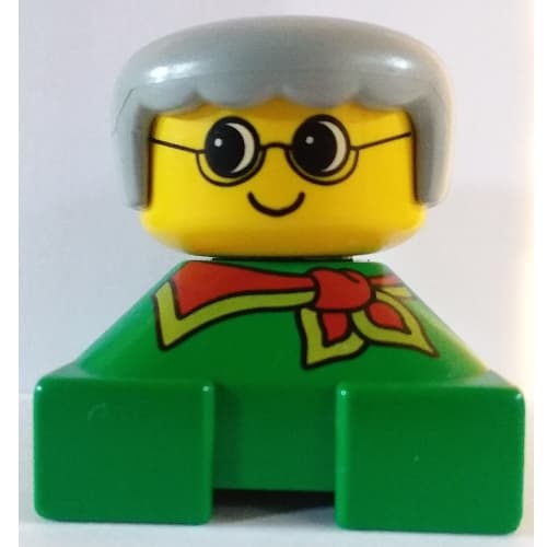 Duplo 2 x 2 x 2 Figure Brick, Rounded Bangs, Light Gray Hair, Glasses, Red Scarf Print