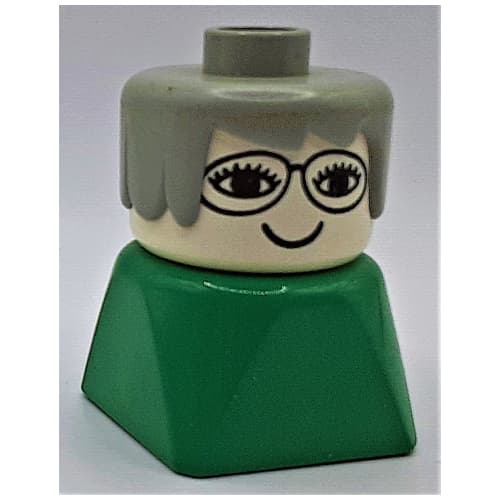 Duplo 2 x 2 x 2 Figure Brick Early, Long Swept Hair Light Gray, Glasses Print