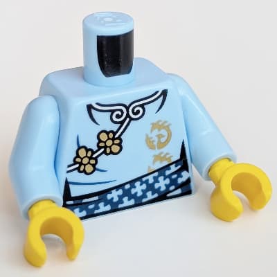Torso Robe with Gold Flowers Print Bright Light Blue Arms, Yellow Hands