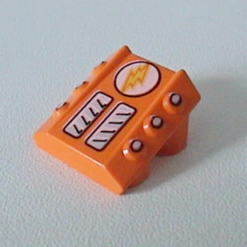 Slope 2 x 2 No Studs, with 3 Side Pistons Raised Edges and Lightor Lightning Bolt Print