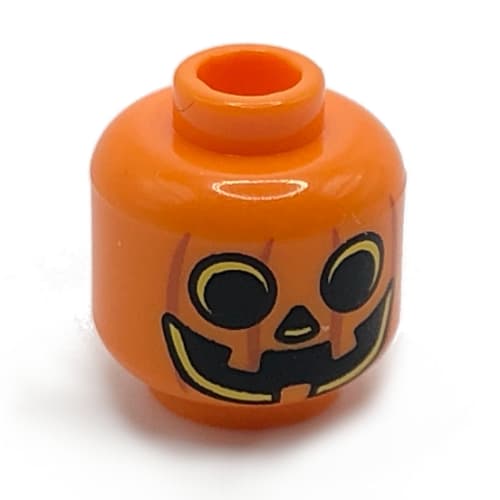 Minifig Head Pumpkin, Jack O' Lantern with Open Circular Eyes with Vertical Lines on Back Print