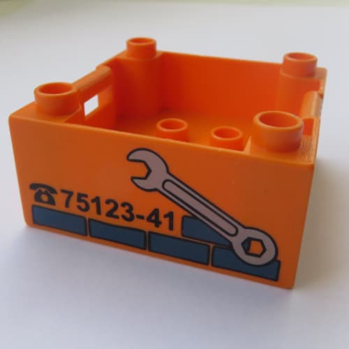 Duplo Container Box 4 x 4 with Studs on Corners with Wrench and Repair Phone Number Print