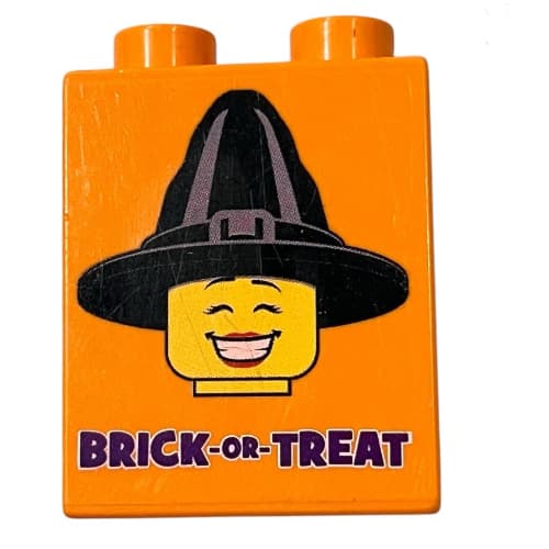 Duplo Brick 1 x 2 x 2 with Bottom Tube and 'LEGOLAND CALIFORNIA RESORT BRICK OR TREAT PARTY NIGHTS 2017 ' Print