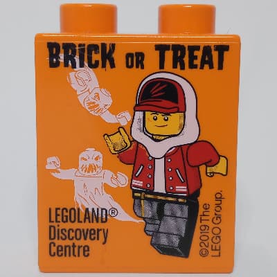 Duplo Brick 1 x 2 x 2 with Bottom Tube, Legoland Discovery Centre Brick Or Treat Print - 2019