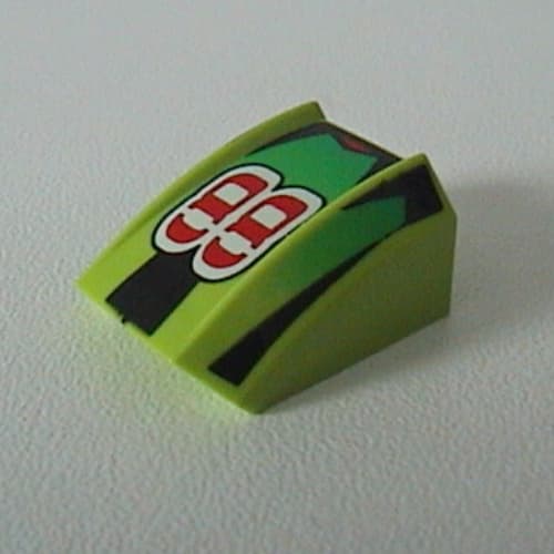 Slope Curved 2 x 2 with Lip, No Studs with '88', Green Fade/Black Stripes Print