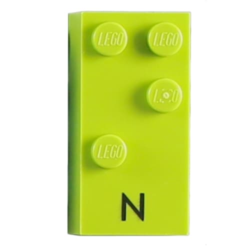 Braille Brick 2 x 4 with 4 Studs ⠝ and 'N' Print