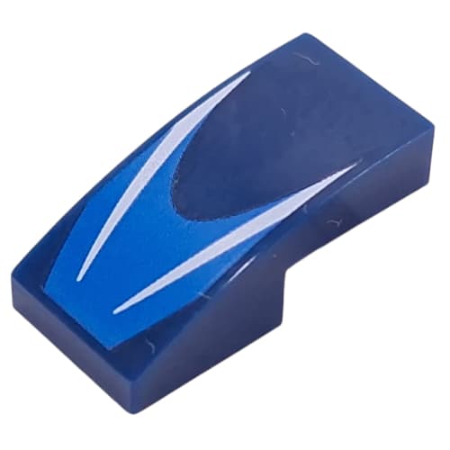 Slope Curved 2 x 1 No Studs with White Stripes on Blue Background print