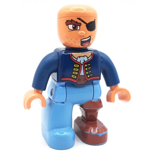 Duplo Figure with Rounded Head with Peg Leg, Jacket with Ascot, Eyepatch Print (Pirate)