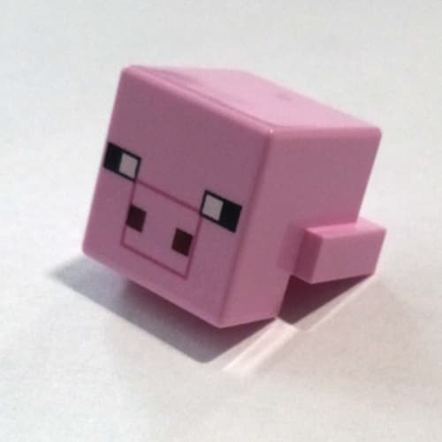 Minifig Head Special, Cube with Rear Ledge, Pixelated Black, White and Dark Red Face, Dark Pink Snout Outline Print (Pig)