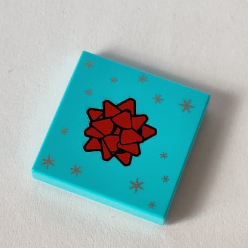 Tile 2 x 2 with Red Ribbon, Silver Stars print