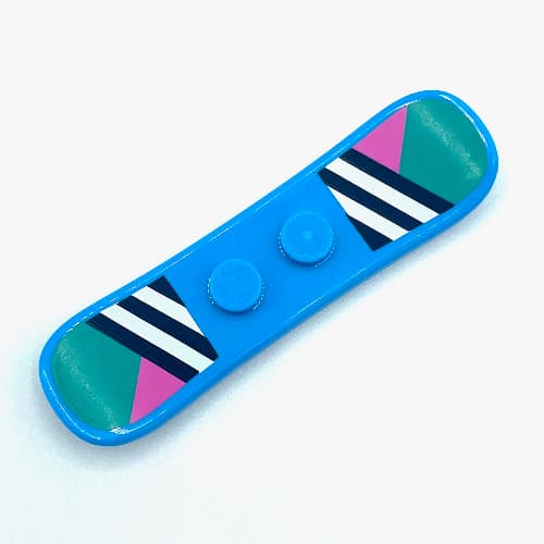 Sports Snowboard Small 2 x 6 with 2 Centered Studs, Dark Blue/White Stripes, Dark Pink/Dark Turquoise Shapes Print