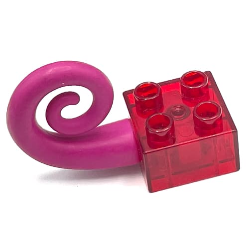 Duplo Brick 2 x 2 with Magenta Curled Rubber Tail