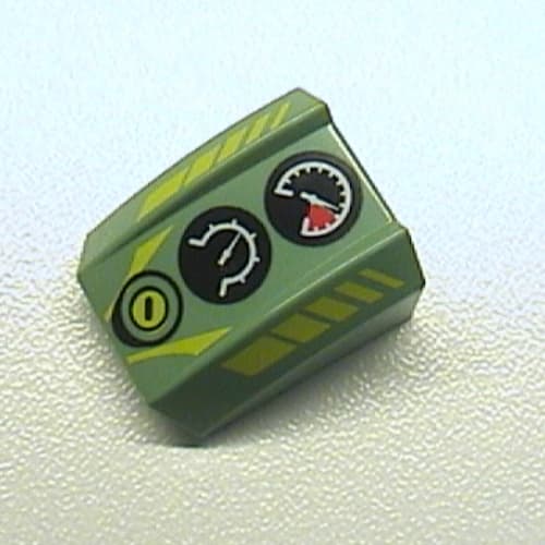 Slope Curved 2 x 2 with Lip, No Studs with Gauges and Yellow Line Print