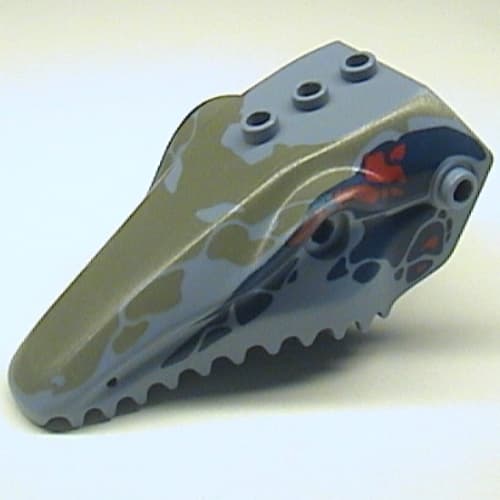 Animal Body Part, Dinosaur, Mosasaurus Head, Toothed with Pin, Dark Gray, Red, and Dark Blue Print