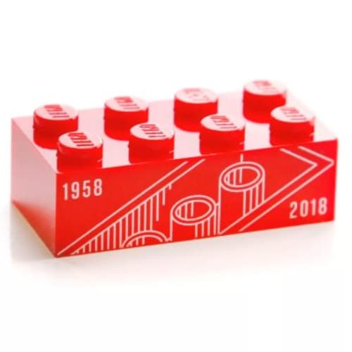 Brick 2 x 4 with White '1958' and '2018' Print