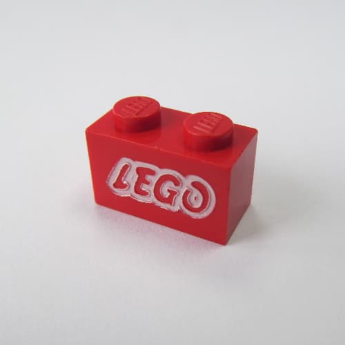 Brick 1 x 2 with LEGO Logo Open O White Outline Print