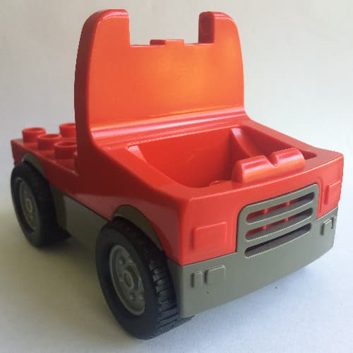 Duplo Truck with 4 x 4 Flatbed Plate, Dark Gray Base and Hubs, Wide Wheels