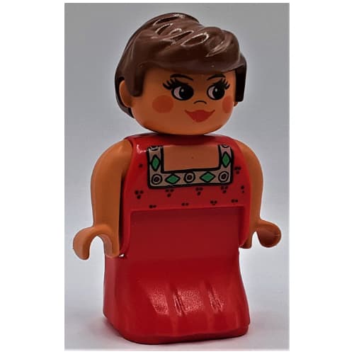 Duplo Figure, Early, Dress Red, Green and Gold Collar, Brown Hair, Red Lipstick and Cheeks Print (Actress)
