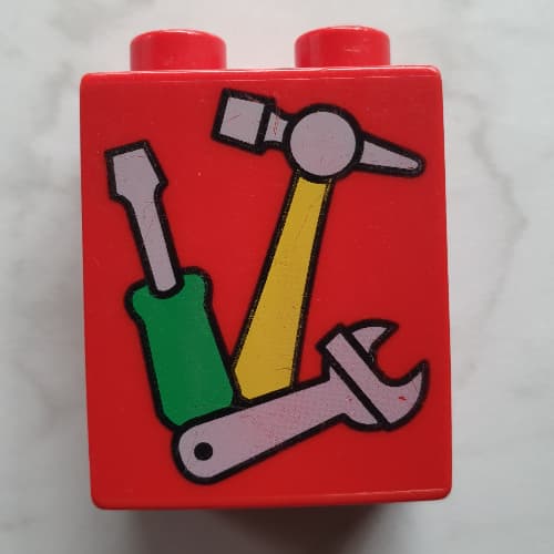 Duplo Brick 1 x 2 x 2 with Screwdriver, Hammer and Wrench Tools Print