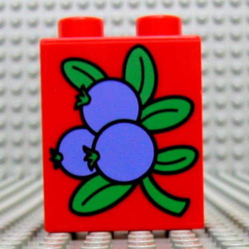 Duplo Brick 1 x 2 x 2 with 3 Blueberries and Leaves Print