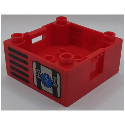 Duplo Container Box 4 x 4 with Studs on Corners with Rescue / Staff of Asclepius Print (4681)