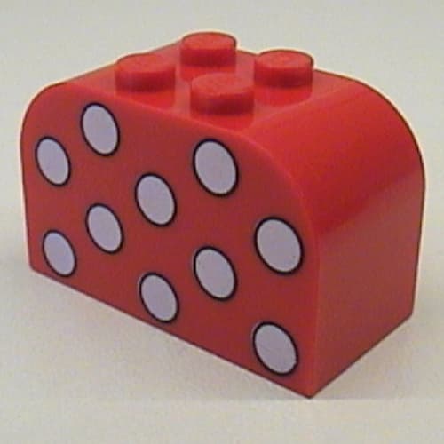 Brick Curved 2 x 4 x 2 Double with Dots White Print