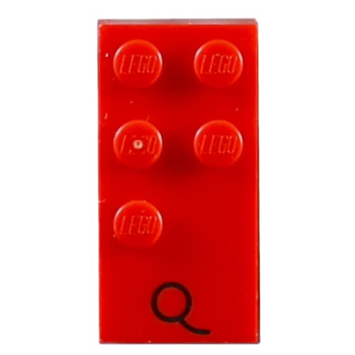 Braille Brick 2 x 4 with 5 Studs ⠟ and 'Q' Print
