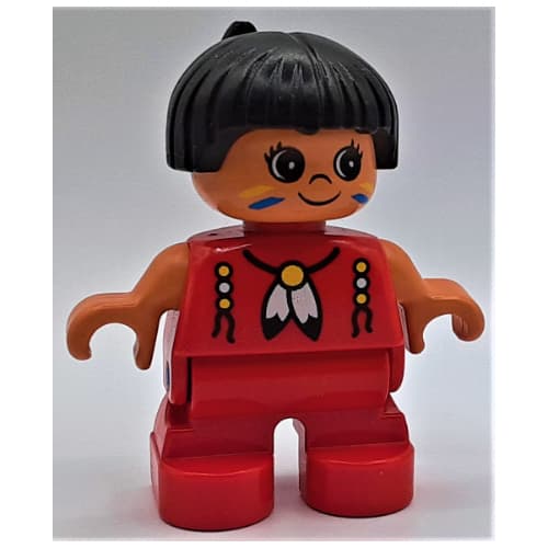 Duplo Figure, Early Child, Hair with Feather Black, Red Legs, White Feathers Print