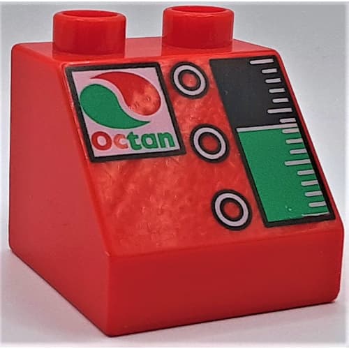Duplo Brick 2 x 2 Slope 45° with Octan Logo, 3 Buttons and Gauge Print