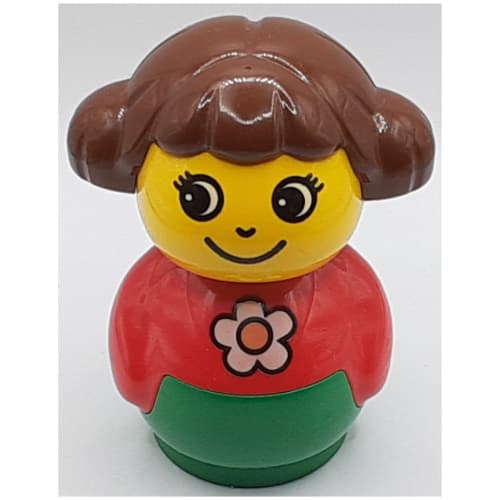 Primo Figure Girl with Green Base, Daisy Print, Brown Hair