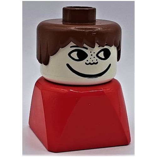 Duplo 2 x 2 x 2 Figure Brick Early, Short Spiky Hair Brown, Freckles Print