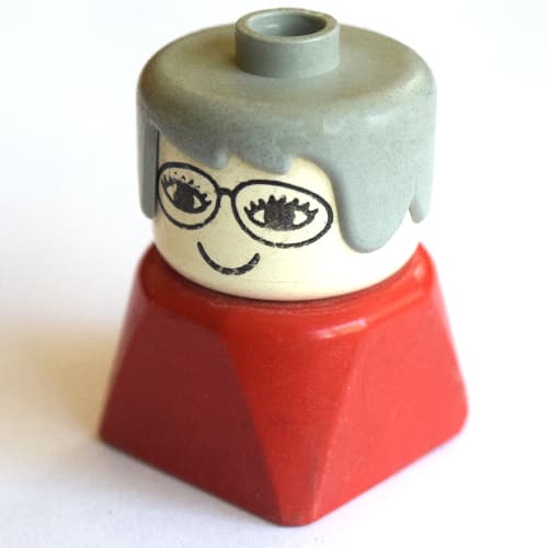 Duplo 2 x 2 x 2 Figure Brick Early, Long Swept Hair Light Gray, Glasses Print