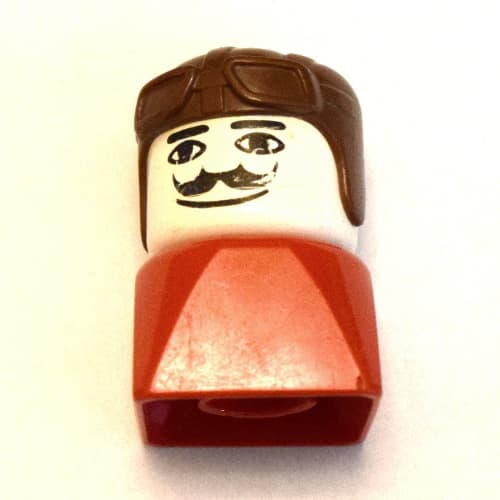 Duplo 2 x 2 x 2 Figure Brick Early, Aviator Hat Brown, Moustache Print